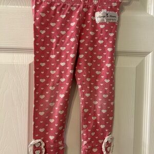 Pink Heart Leggings with Lace Trim